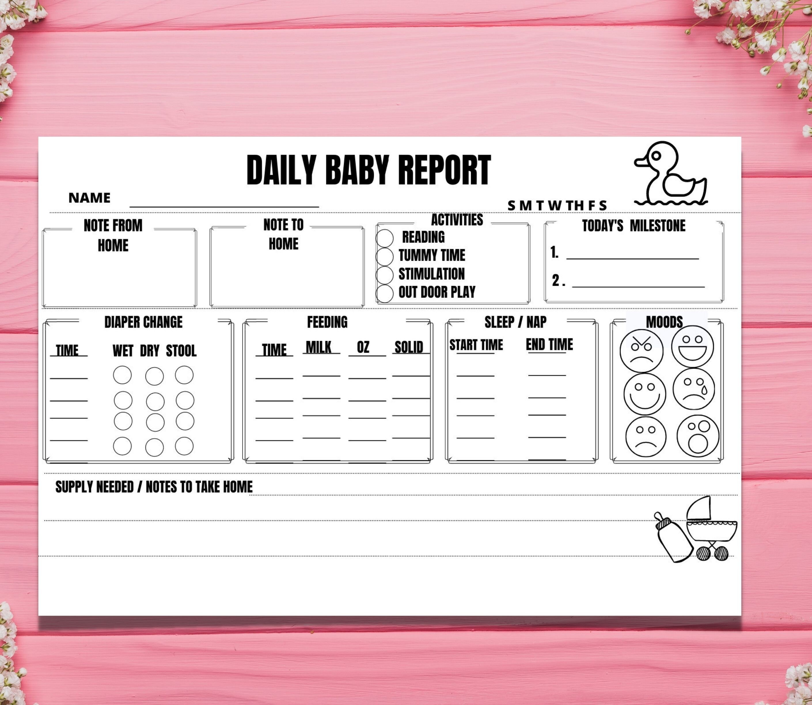 Infant Daily Log Printable Nanny Log daily Infant Care Sheet Caregiver