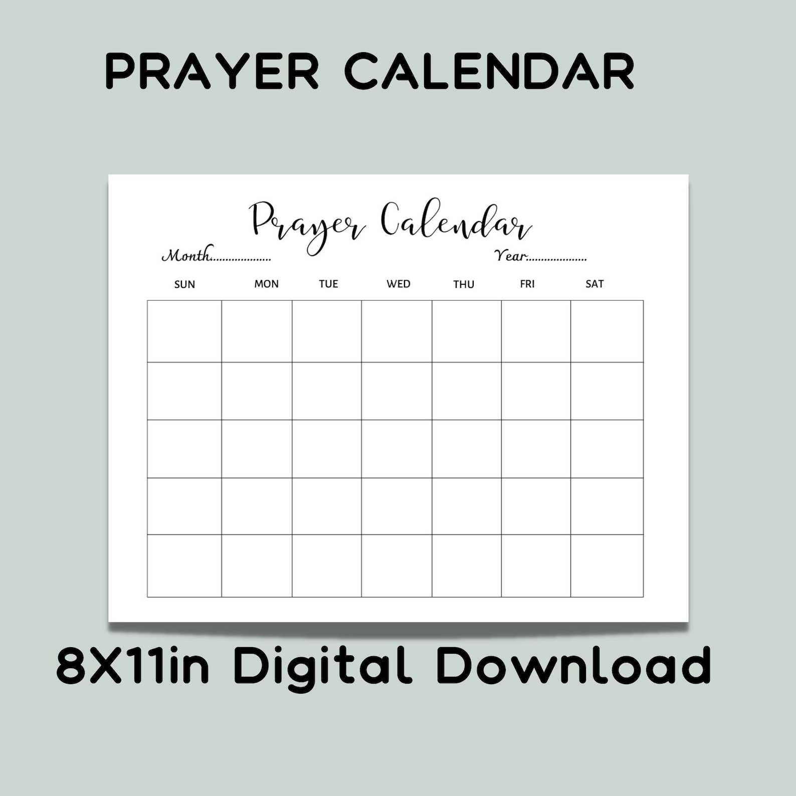 Blank Calendar| Printable | Prayer Calendar |digital Download | Prayer ...