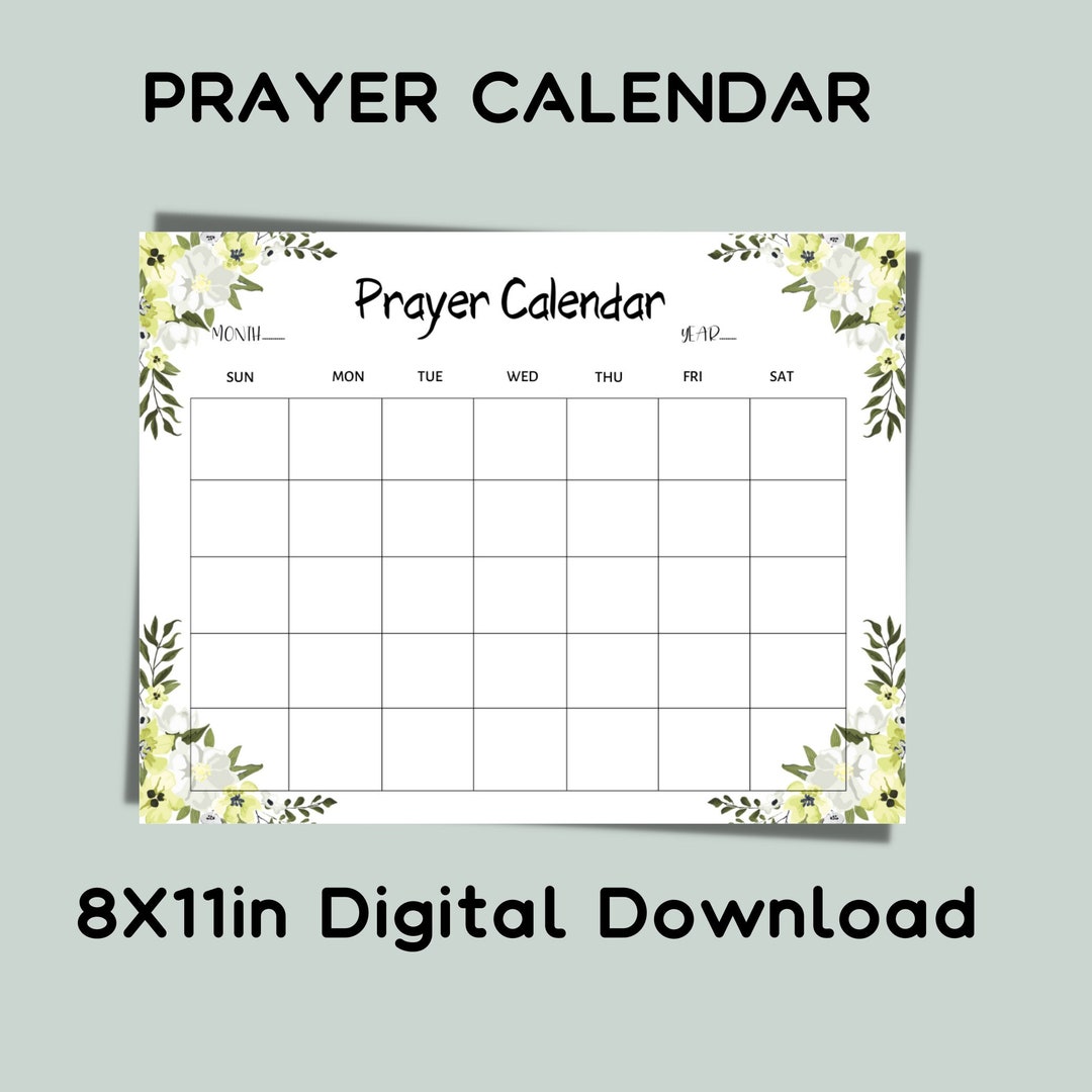 Blank Calendar Printable Prayer Calendar digital Download Prayer