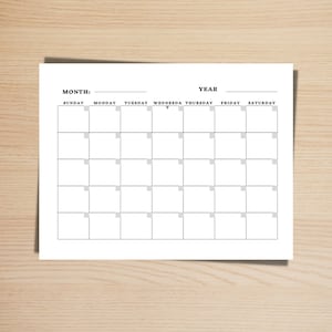 Calandra en blanco ; Imprimible / Descarga digital / Calendario perpetuo en blanco PNG y PDF / / mínimo / paisaje