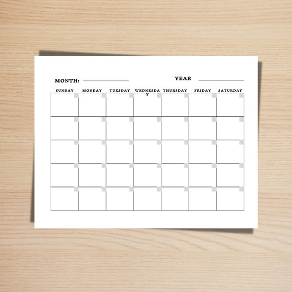 Blank Calender Printable digital Download perpetual Blank - Etsy