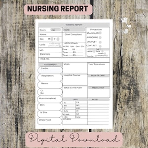 Nursing Report Sheet | RN  Report sheet| Nurse Brian Sheet| Nurse Check list| med surg report sheet | Digital Download