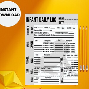 乳児の毎日のログ | 印刷可能な乳母のログ | 毎日の乳児のケアシート | 介護者、ベビーシッターのログ | ベビーログ | - PDF インスタントダウンロード