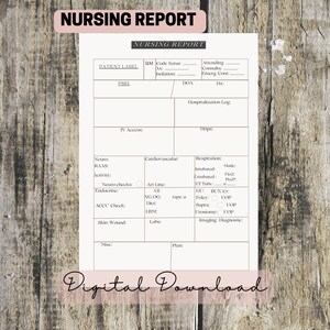 Nursing Report Sheet| RN Report sheet| Nurse Brian Sheet| ICU Nurse documentation template, |  ICU Nurse Report| Digital Download