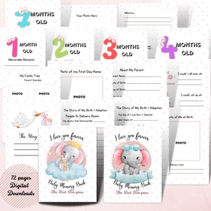 Printable | Baby memory book girl | Baby memory book | Baby shower gift | Baby milestone book| Baby first yearbook | Baby record book