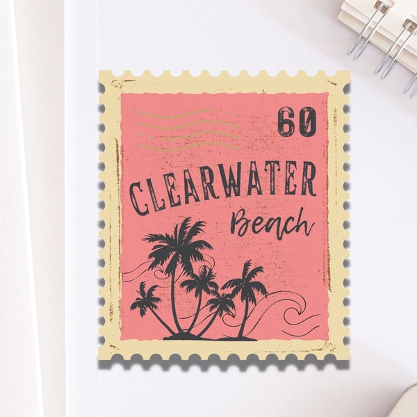 Clearwater Beach Souvenir Stamp Sticker for Laptop | Florida Summer Vacation Unique Decal for Scrapbook