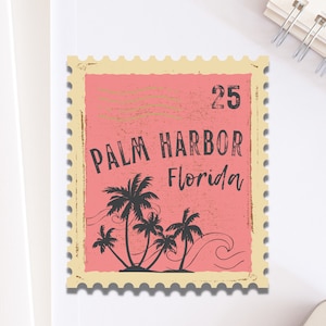 Adesivo francobollo souvenir Palm Harbor, Florida per laptop / Vacanze estive in spiaggia Decalcomania unica per album