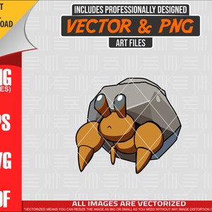 May include: A cartoon illustration of a crab with a brown shell and a grey rock on its back. The crab has large, round eyes and a small mouth. The illustration is in a vector format and can be resized without losing quality.