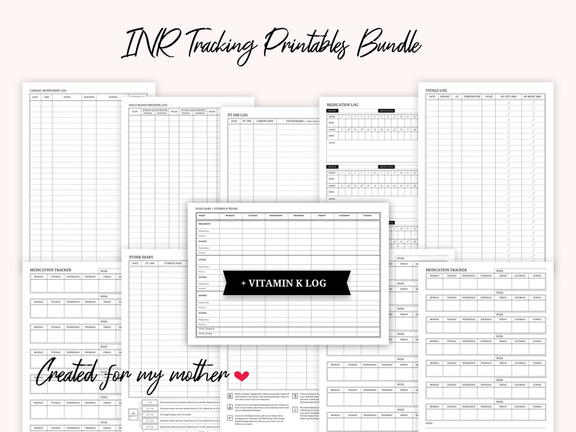 PT INR Log Book Printable, Inr Tracker, INR Anticoagulant Medication ...