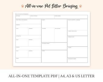 All-in-One Pet Care Notes / Pet Sitter Manual | Instant Download | PDF Printable | A4 + US Letter | Cat + Dog | Pet Information Printable