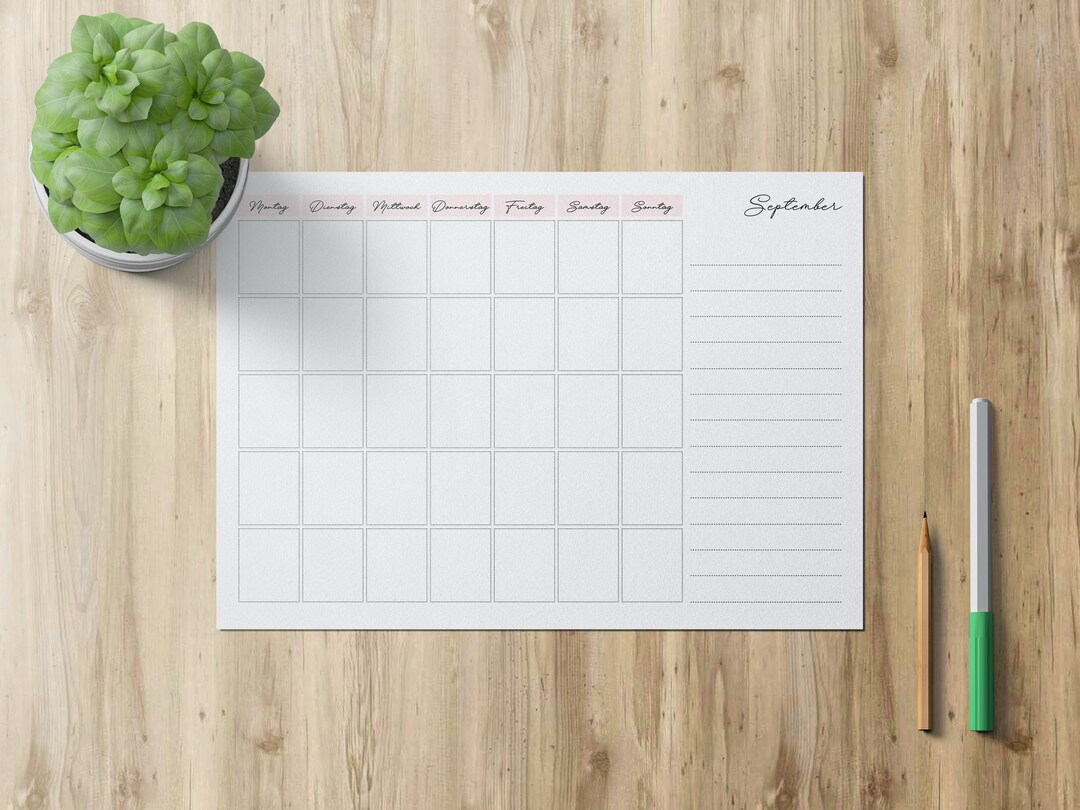 ELEGANT PLANNER / Printable Monthly Blank Calendar / Multilingual ...