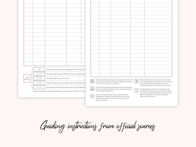 PT INR Log Book Printable, Inr Tracker, INR Anticoagulant Medication ...