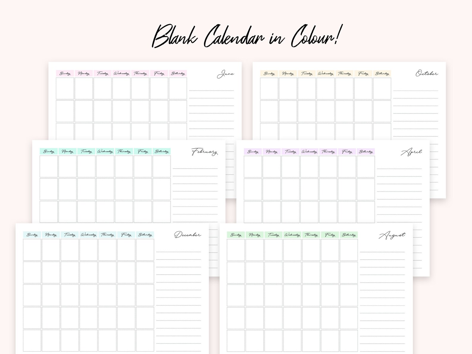 Printable Monthly Blank Calendar / A4 Printable Calendar / Printable ...