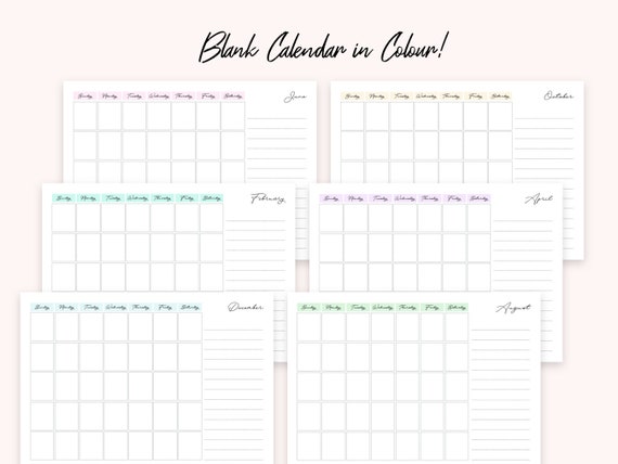 Printable monthly blank calendar / A4 Printable Calendar / | Etsy
