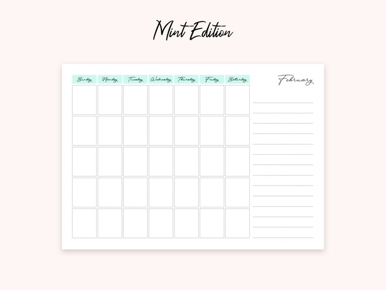 Printable Monthly Blank Calendar / A4 Printable Calendar / - Etsy