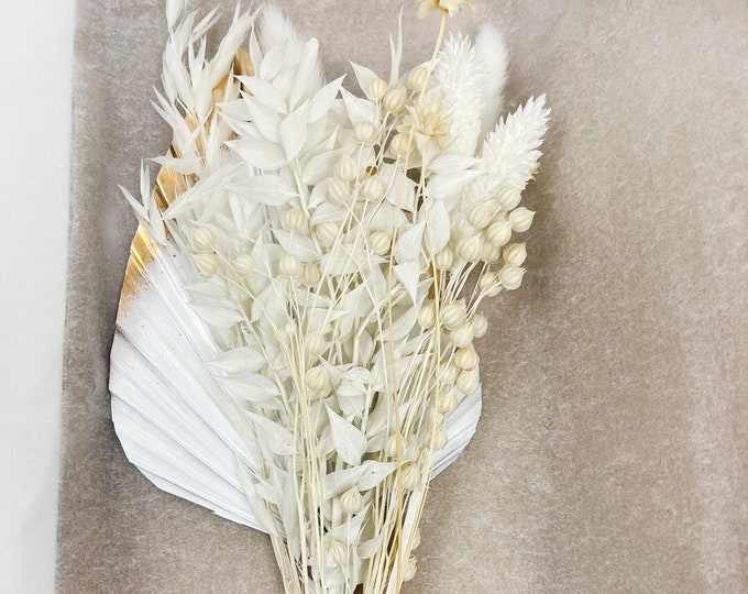 White -Gold Palm Spear Dried Flowers Cake Decorations  Cake Topper Flower Arrangement
