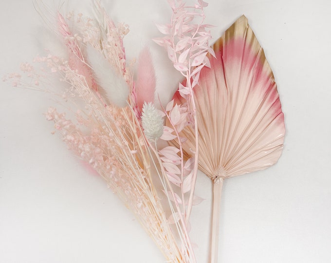 Pink - Gold  Palm Spear Dried Flowers Cake Decorations  Cake Topper Flower Arrangement