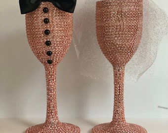 Personalized Bride and Groom Champagne Glasses