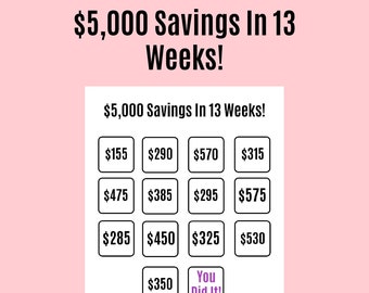 5,000 Money Saving Challenge Printable / Save 5,000 in 13 Weeks / Savings Tracker / Savings Printable Planner