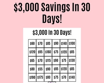 3,000 Money Saving Challenge Printable / Save 3,000 in 30 Days / Savings Tracker / Savings Printable Planner