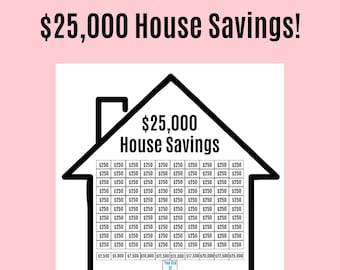 25,000 House Savings Tracker / 25,000 Saving Challenge / House Savings Tracker / Savings Printable Planner / Goal Tracker