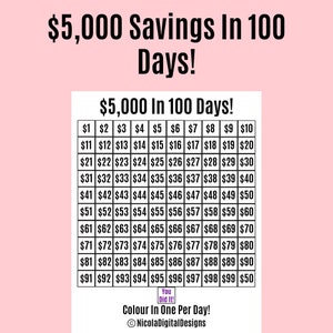 5000 Money Saving Challenge Printable / Save 5000 in 100 Days / Savings Tracker / Savings Printable Planner