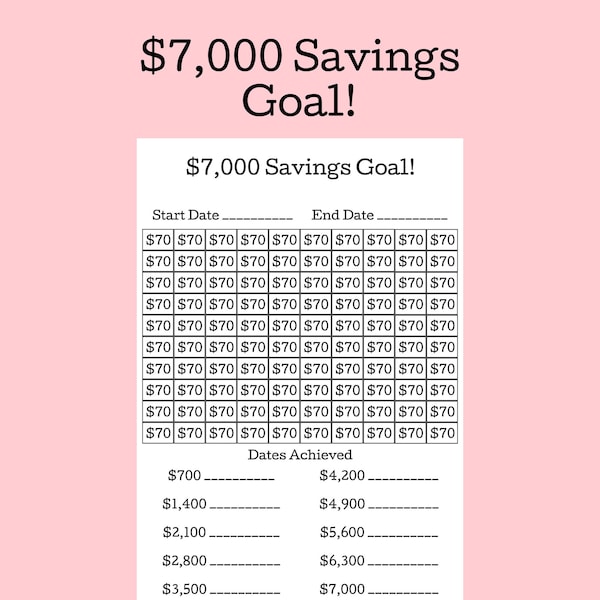 7,000 Savings Goal / 7,000 Savings Challenge / Savings Tracker / Savings Printable Planner / Goal Tracker / Digital Printable