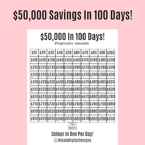 50,000 Money Saving Challenge Printable / Save 50,000 in 100 Days / Savings Tracker / Savings Printable Planner