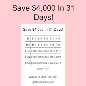 4,000 Money Saving Challenge / Save 4,000 In 31 Days / Savings Tracker / Savings Printable Planner / Digital Printable