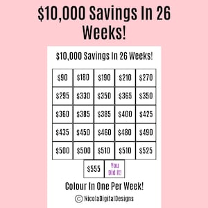 10,000 Money Saving Challenge Printable / Save 10,000 in 26 Weeks / Savings Tracker / Savings Printable Planner