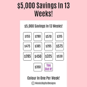 5,000 Money Saving Challenge Printable / Save 5,000 in 13 Weeks / Savings Tracker / Savings Printable Planner