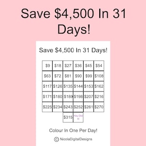 4,500 Money Saving Challenge / Save 4,500 In 31 Days / Savings Tracker / Savings Printable Planner / Digital Printable / Savings Challenge