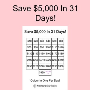 5,000 Money Saving Challenge / Save 5,000 In 31 Days / Savings Tracker / Savings Printable Planner / Digital Printable / Savings Challenge