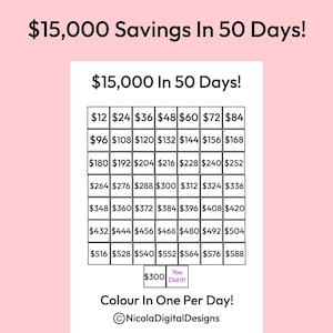15,000 Money Saving Challenge Printable / Save 15,000 In 50 Days / Savings Tracker / Savings Printable Planner / Savings Challenge