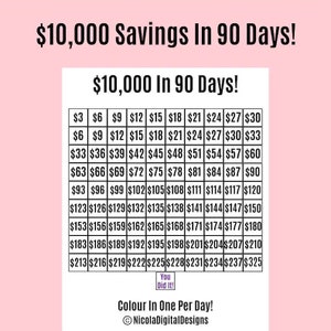 10,000 Money Saving Challenge Printable / Save 10,000 in 90 Days / Savings Tracker / Savings Printable Planner