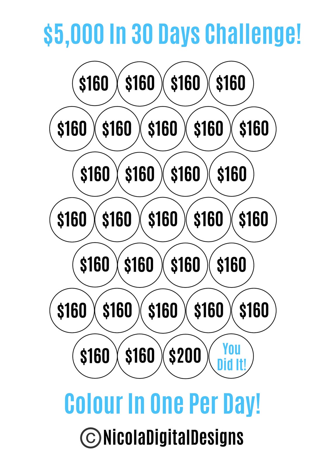 5000 Money Saving Challenge Printable / Save 5000 in 30 Days Etsy