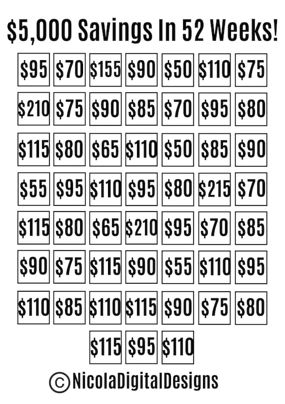 5000 Money Saving Challenge Printable Save 5000 In 52 Weeks, 53% OFF