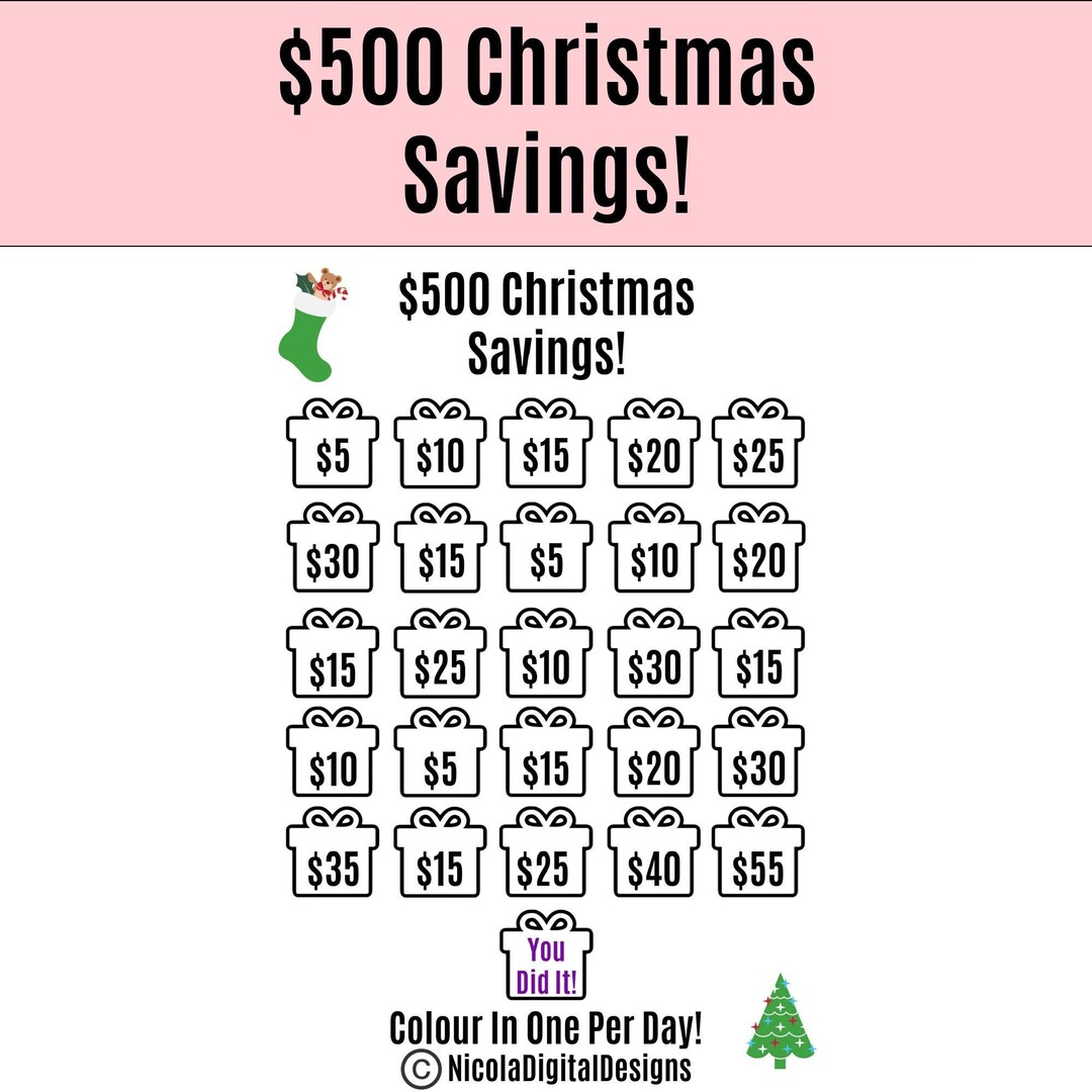 500 Christmas Savings Printable, 500 Money Savings Challenge Printable