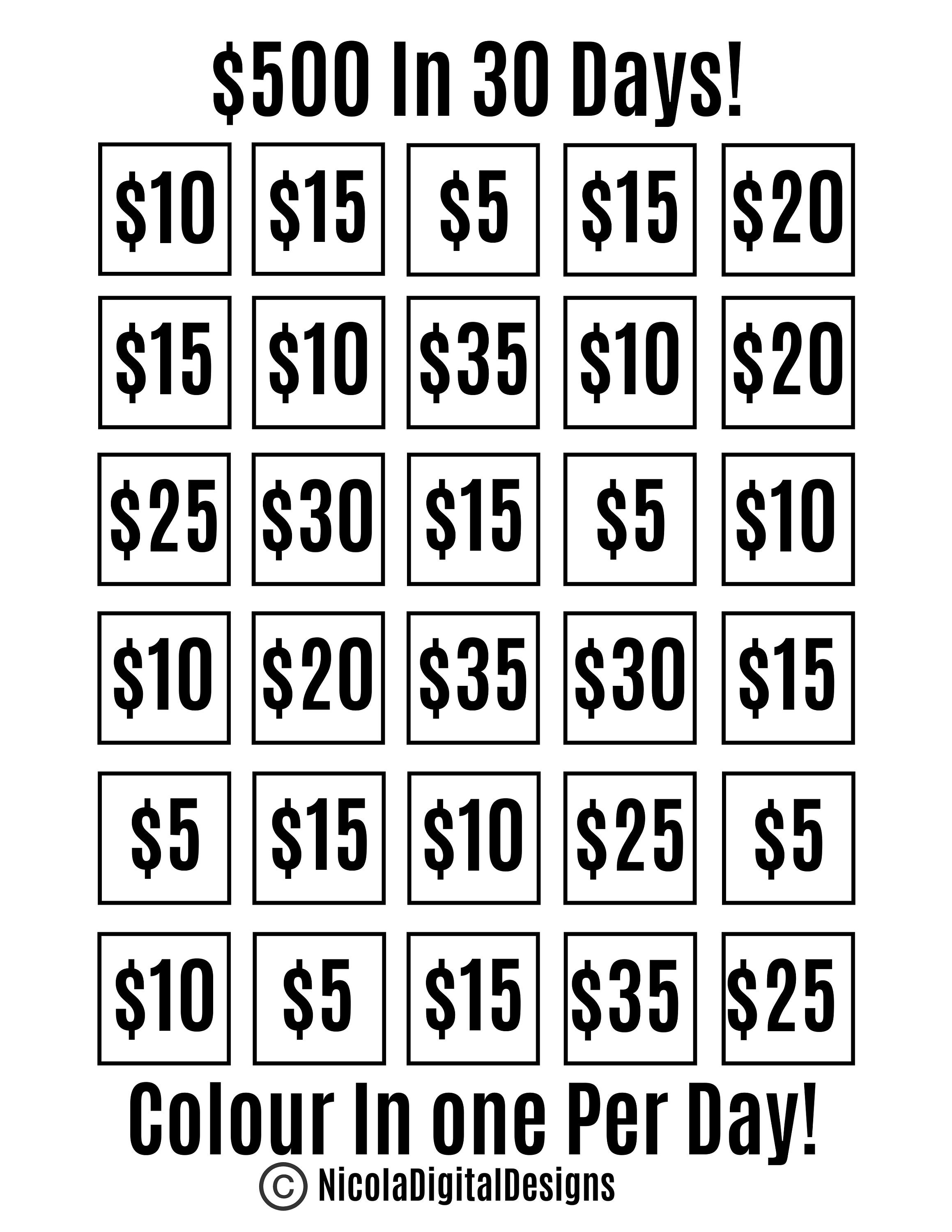 500 Money Saving Challenge Printable / Save 500 in 30 Days / Savings
