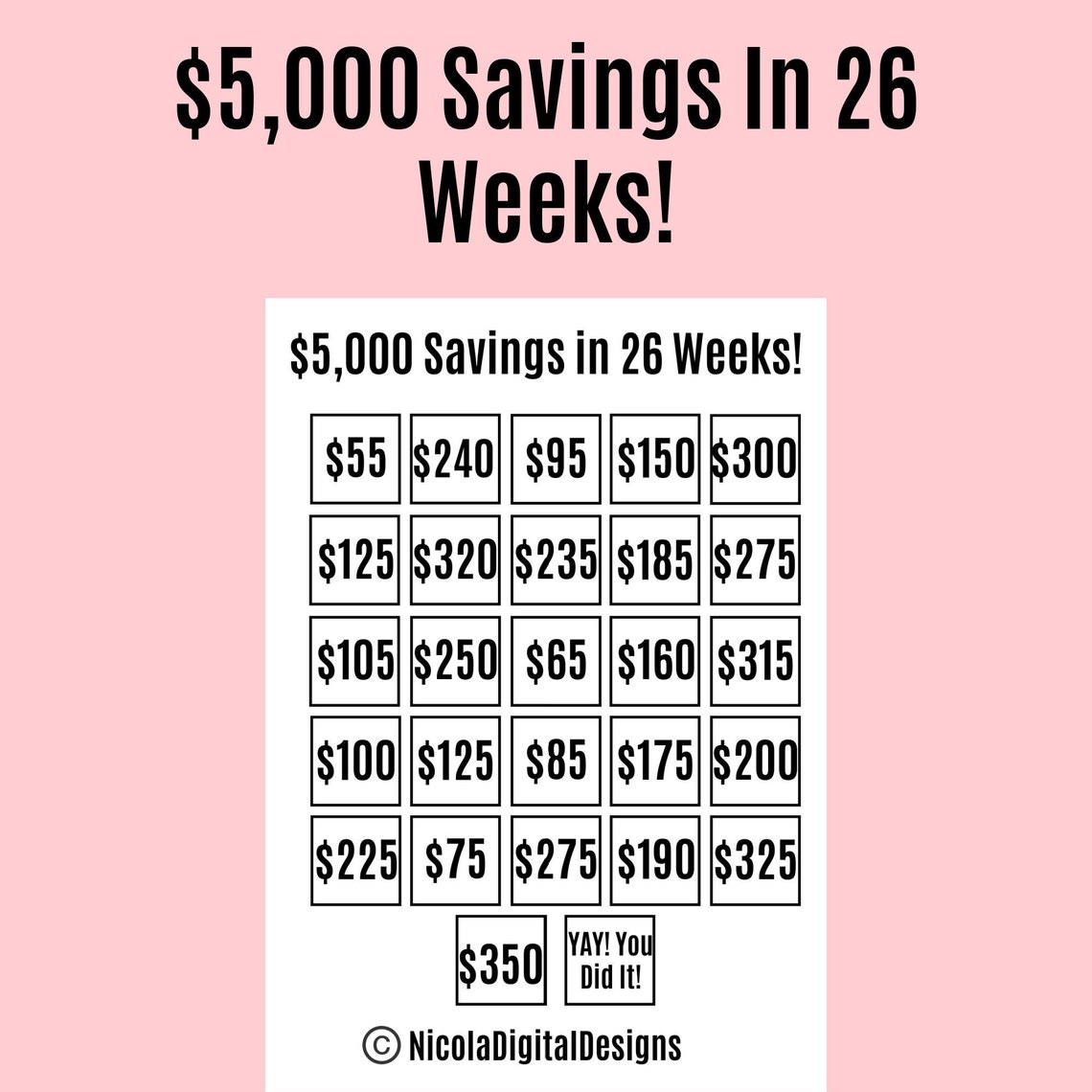 5000 Money Saving Challenge Printable / Save 5000 in 26 Weeks / Savings 5000 Money Saving Challenge Printable / Save 5000 in 26 Weeks / Savings