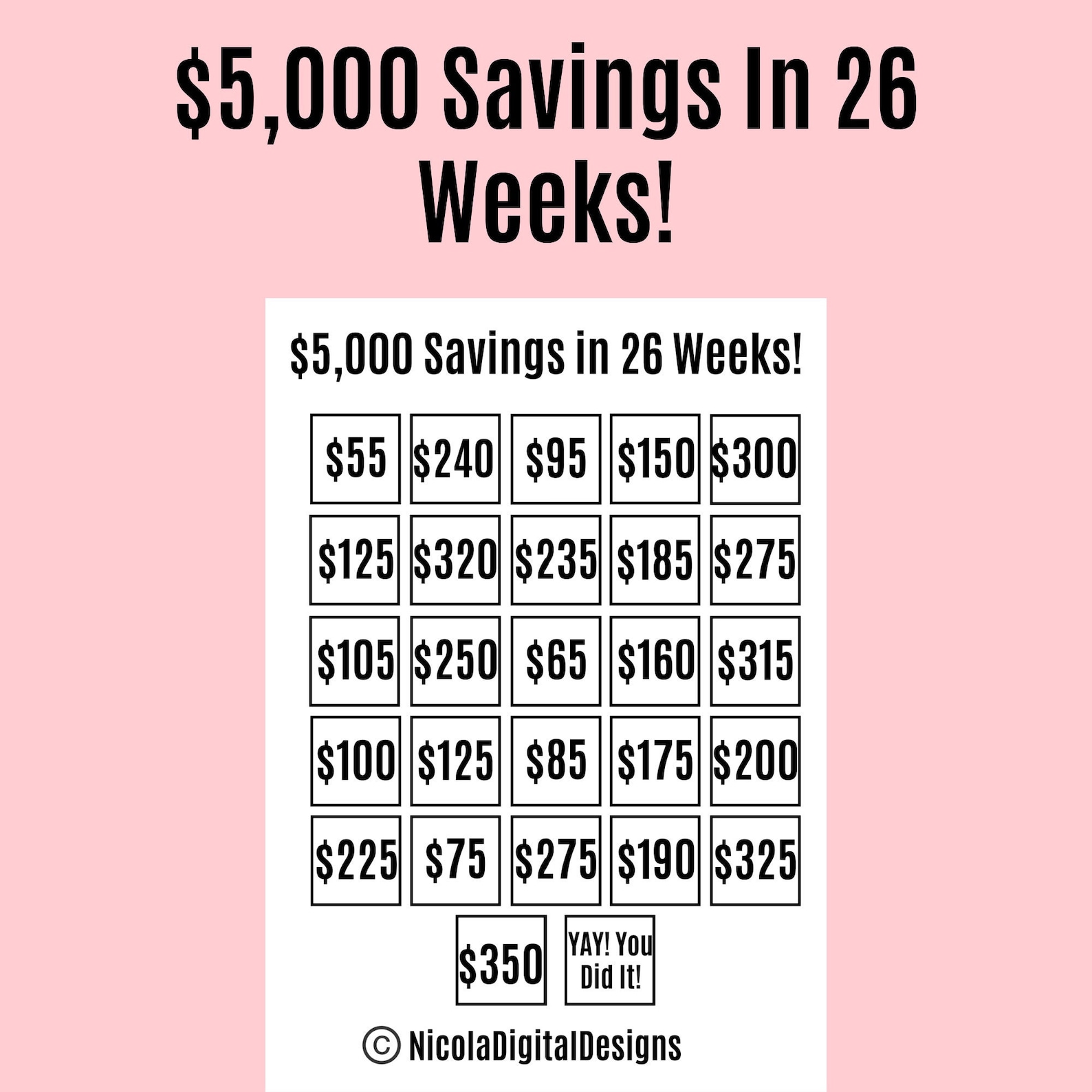 5000 Money Saving Challenge Printable / Save 5000 in 26 Weeks / Savings