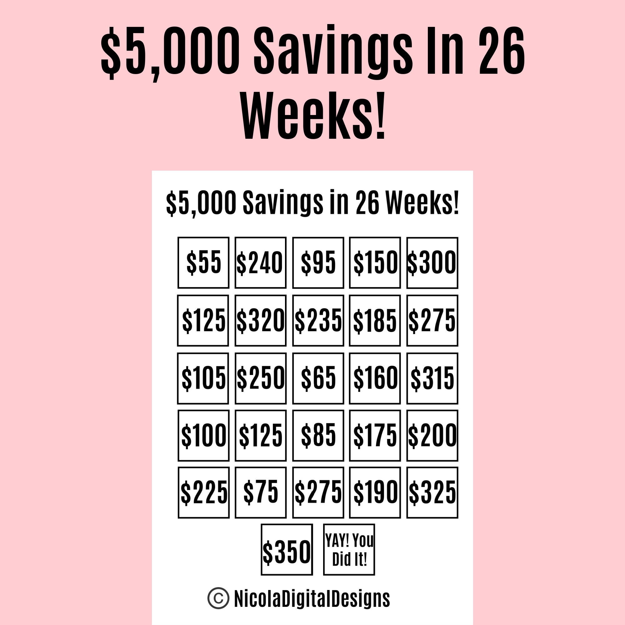 5000 Money Saving Challenge Printable / Save 5000 In 26 Weeks - Etsy