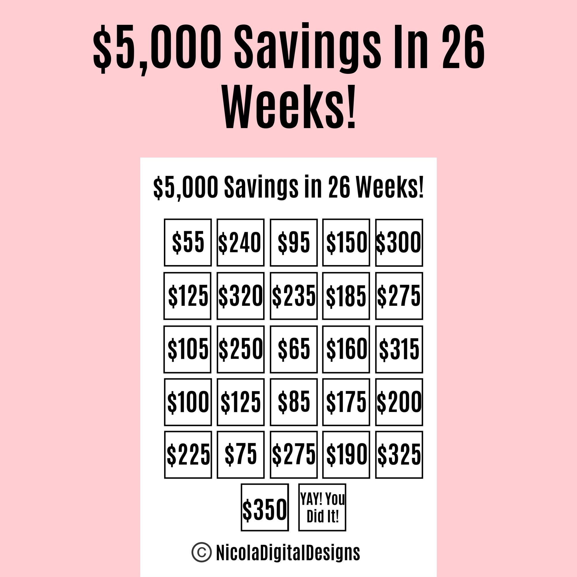 5000 Money Saving Challenge Printable Save 5000 In 26 Weeks Savings
