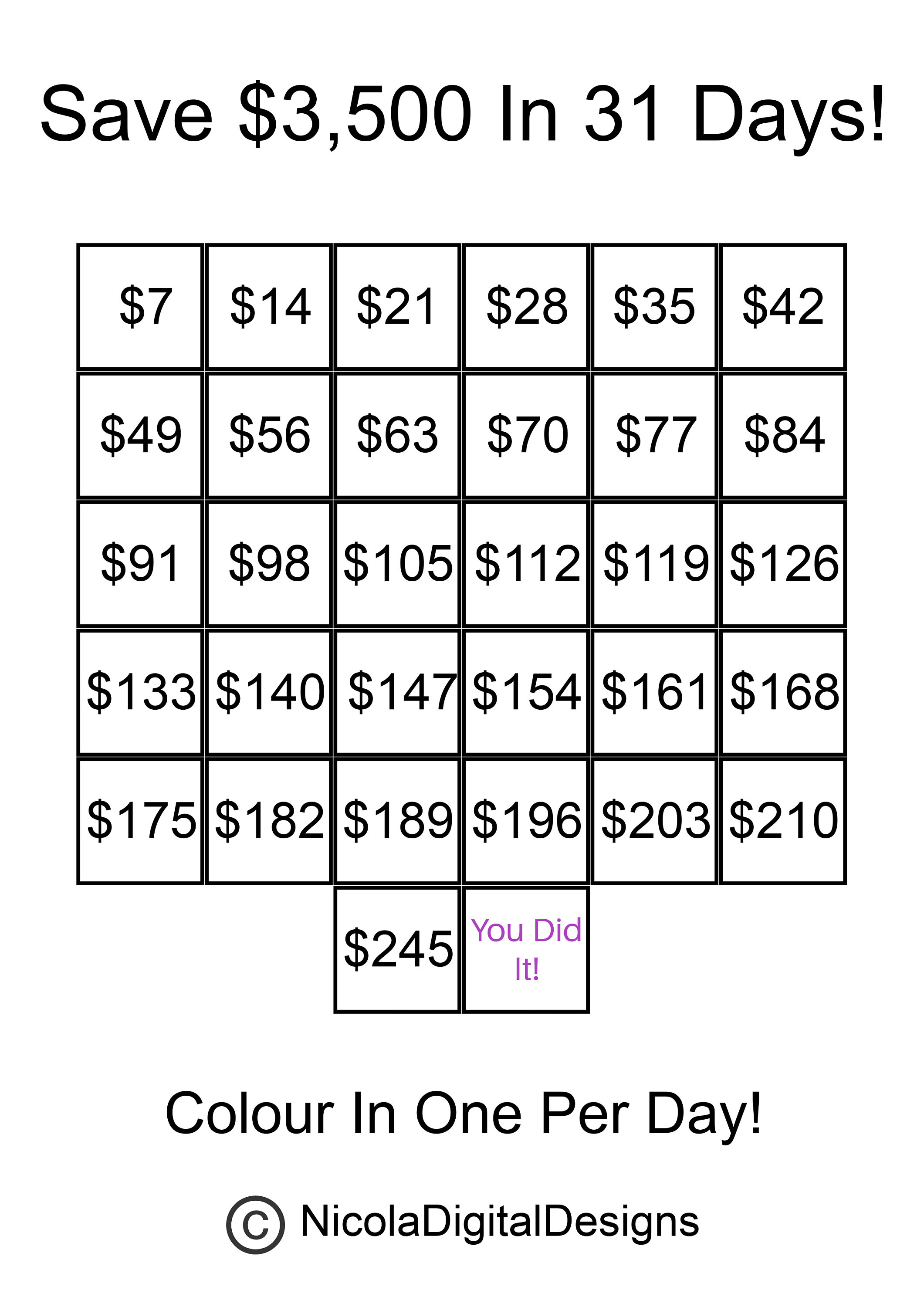 3,500 Money Saving Challenge Printable / Save 3,500 in 31 Days ...