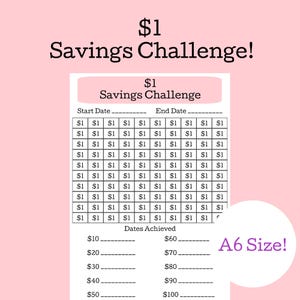 1 Dollar Savings Challenge Printable / 1 Dollar Challenge Fits A6 Budget Binders / A6 Savings Challenge / Low Income Savings Challenge