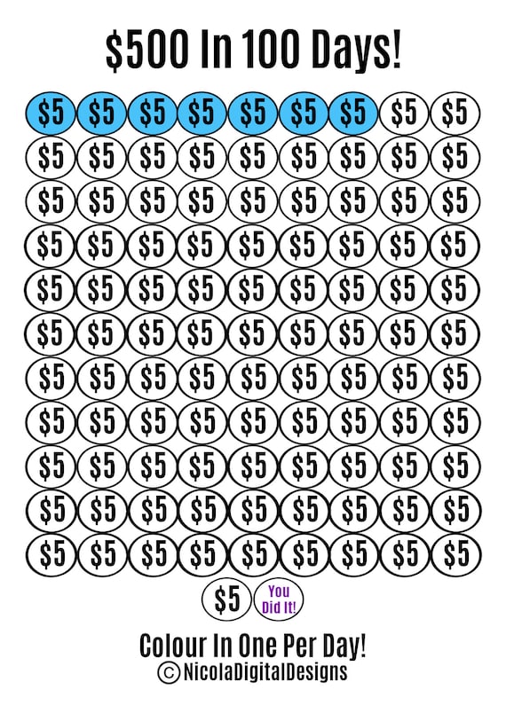 500 Money Saving Challenge Printable / Save 500 in 100 Days