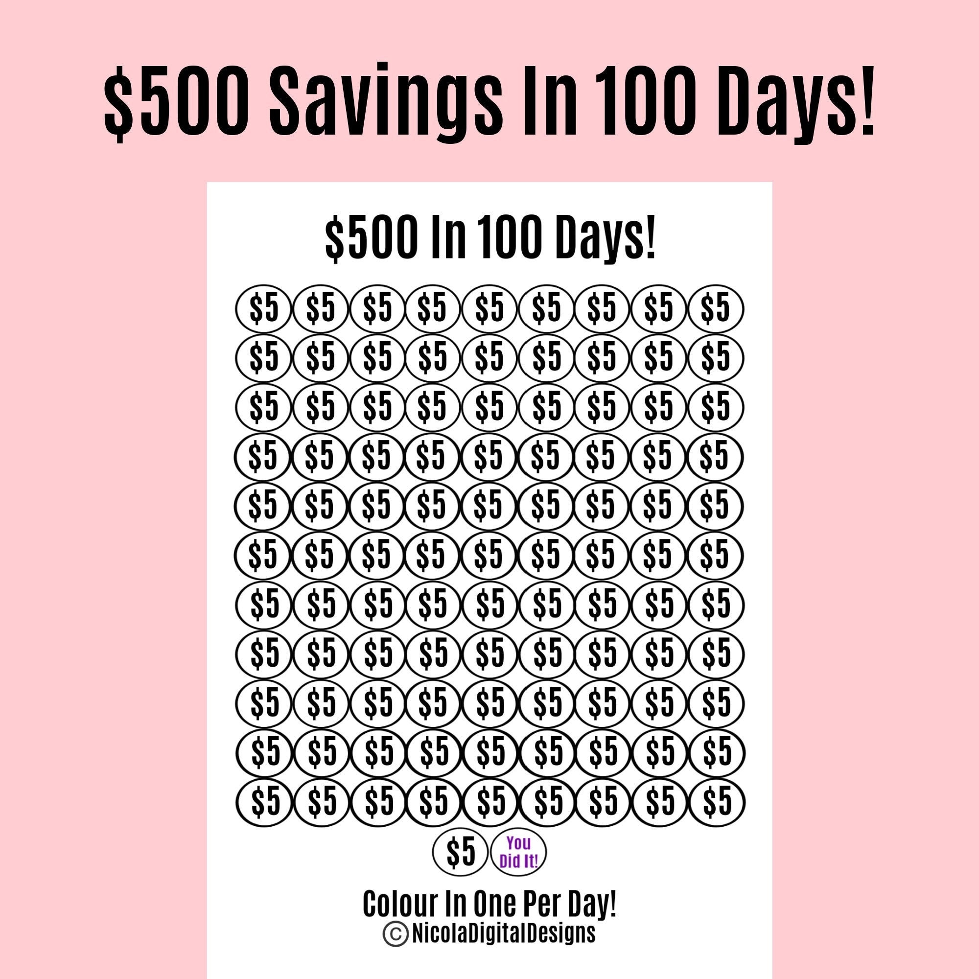 500 Money Saving Challenge Printable / Save 500 in 100 Days / Etsy