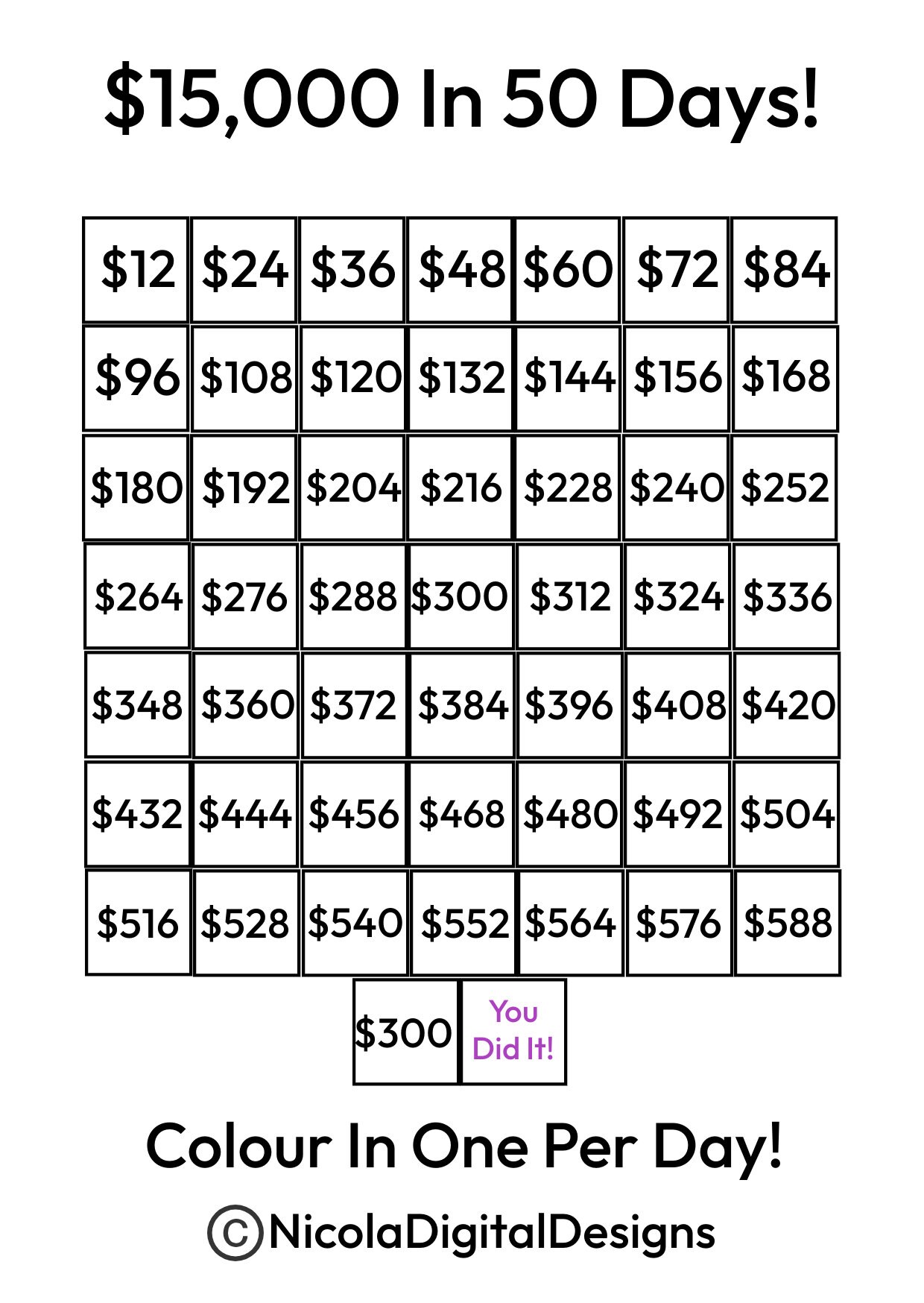 15,000 Money Saving Challenge Printable / Save 15,000 in 50 Days ...