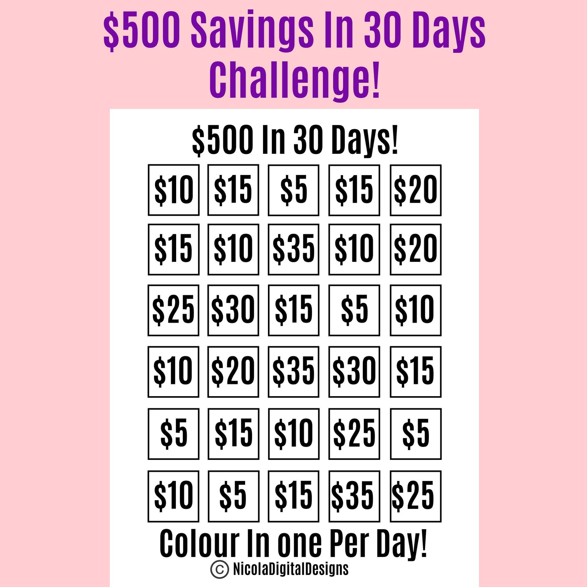 500 Money Saving Challenge Printable Save 500 In 30 Days Etsy 