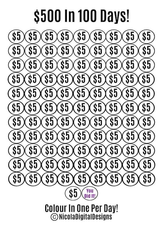 500 Money Saving Challenge Printable / Save 500 in 100 Days